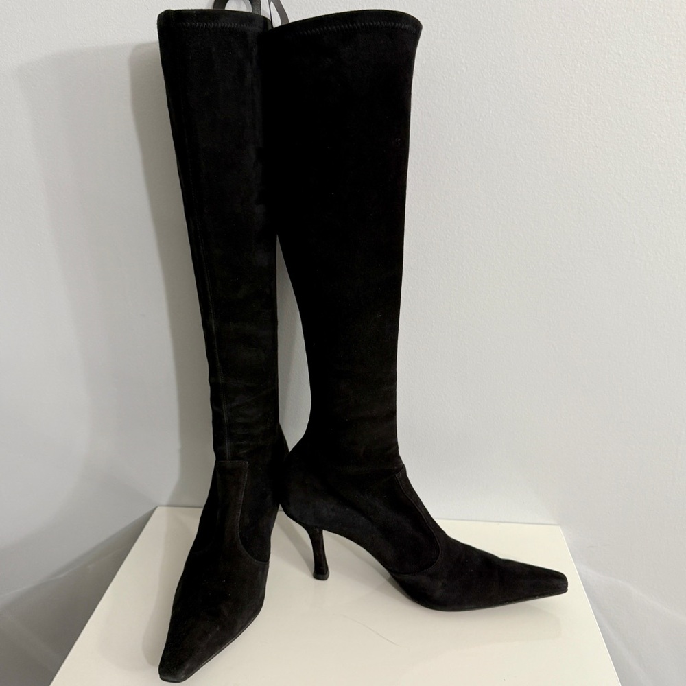 Stuart Weitzman Elegant Black Suede Heeled Boots